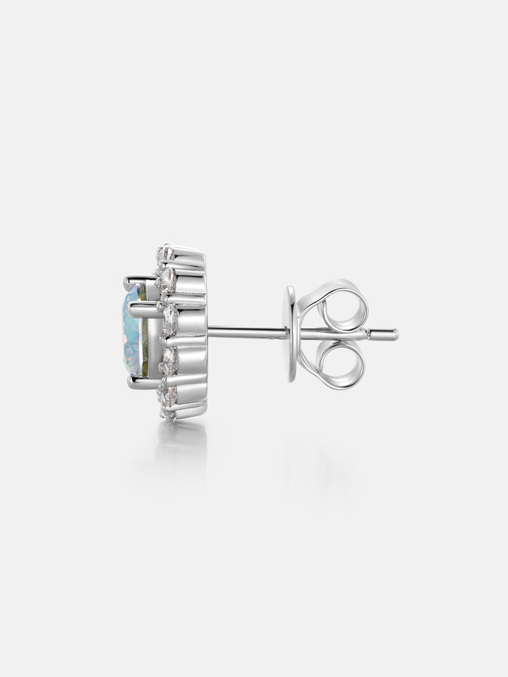 Rainbow Moissanite Flower Cluster Stud Earrings