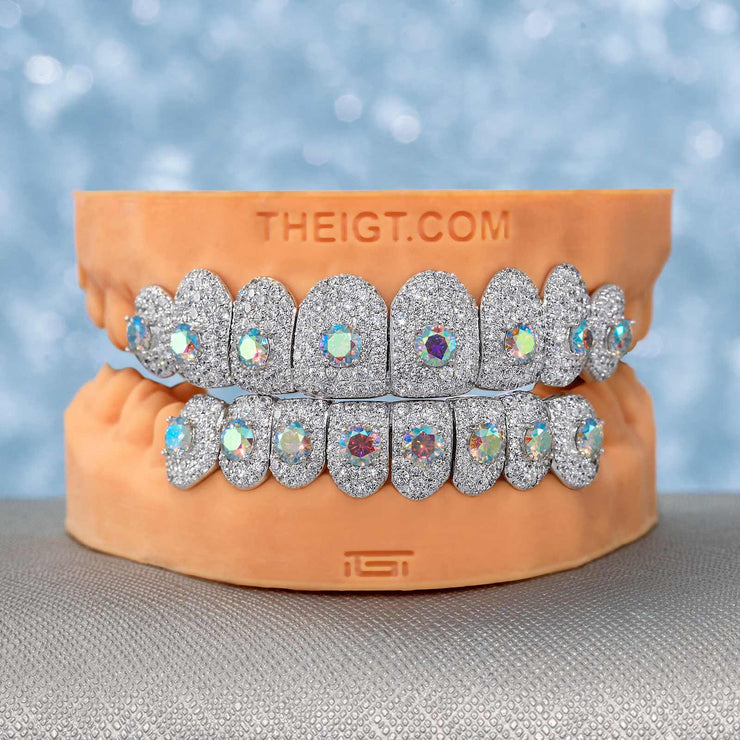 Rainbow Moissanite Honeycomb Setting Grillz