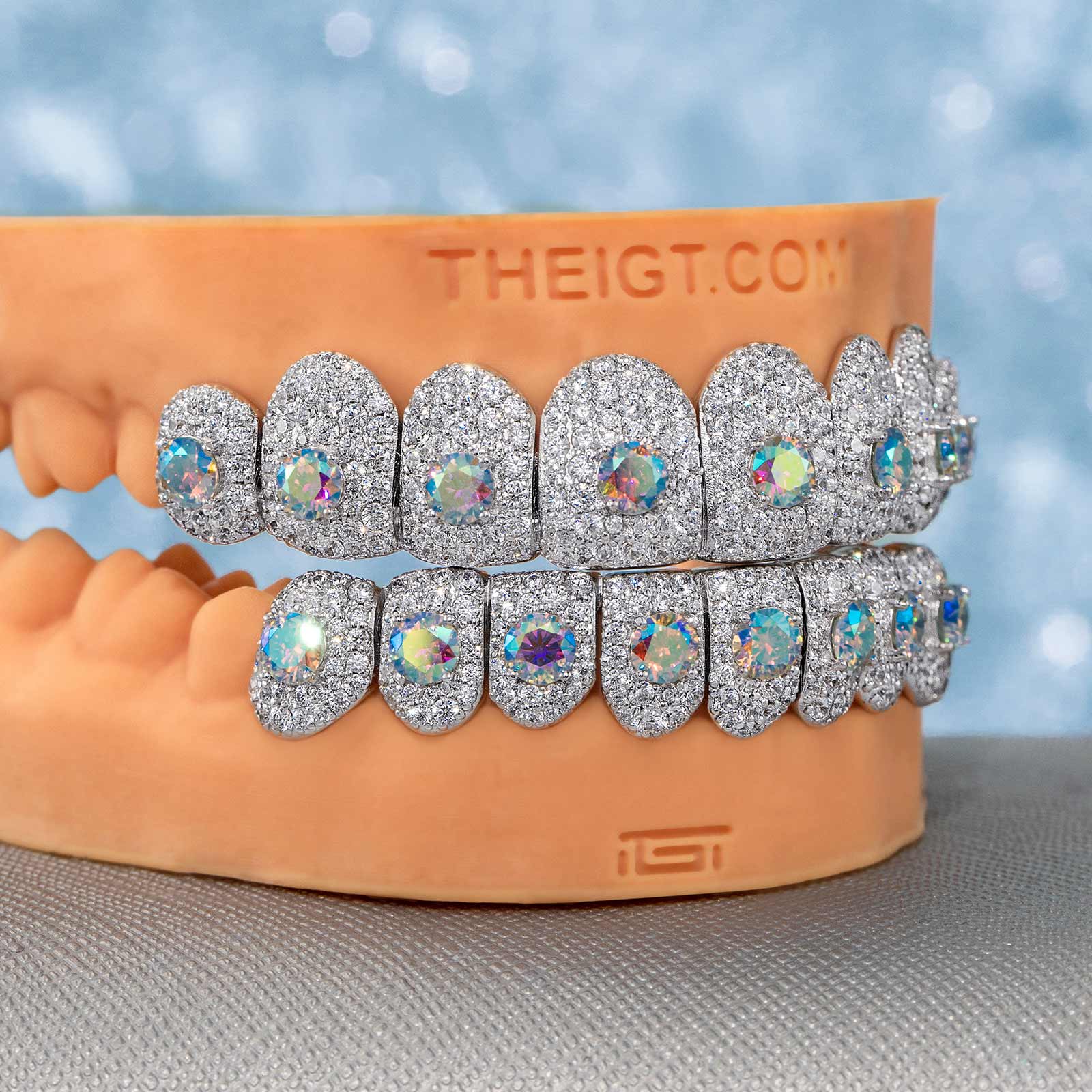 Rainbow Moissanite Honeycomb Setting Grillz