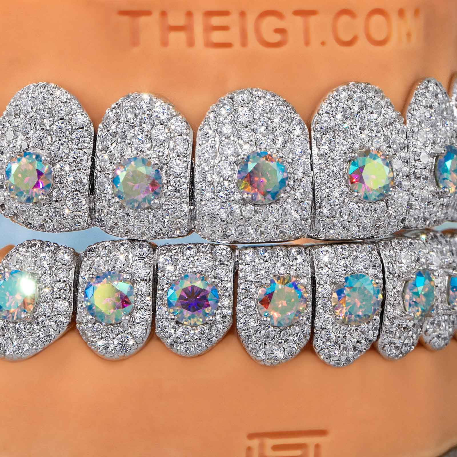 Rainbow Moissanite Honeycomb Setting Grillz