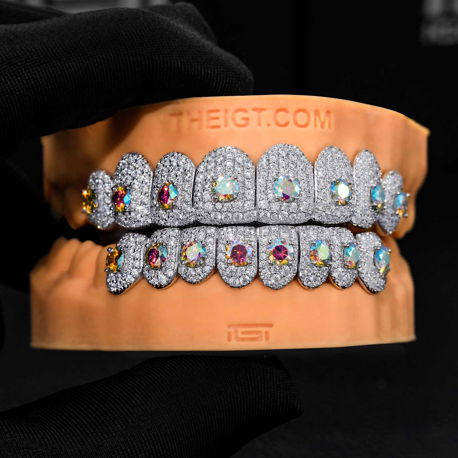 Rainbow Moissanite Honeycomb Setting Grillz