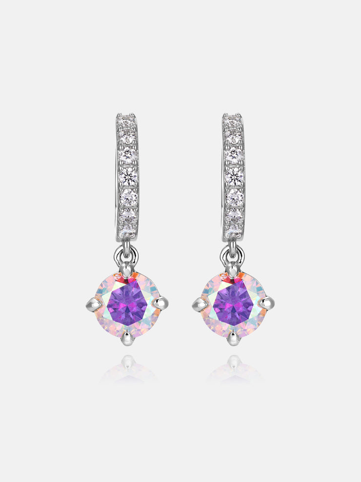 Rainbow Moissanite Hoop Dangle Earrings