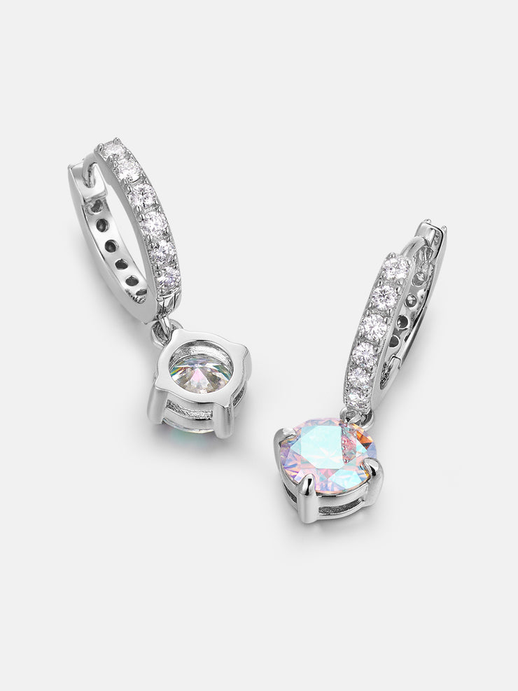 Rainbow Moissanite Hoop Dangle Earrings