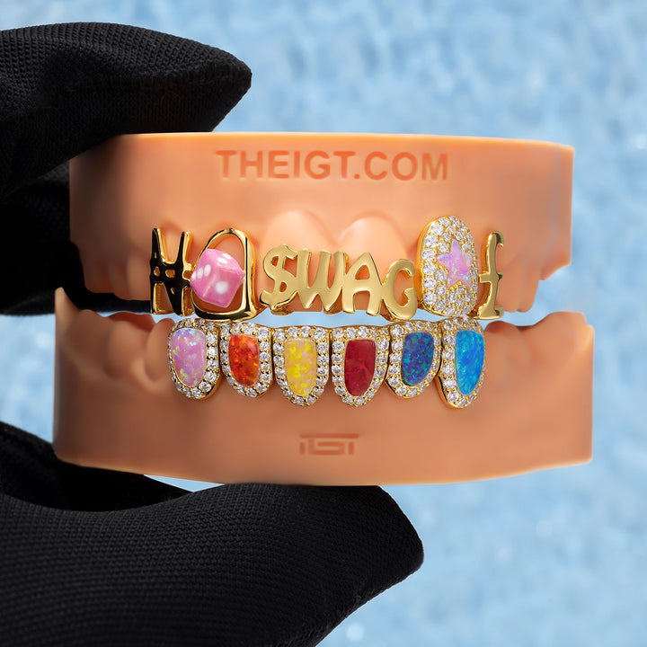 Rainbow Opal Enamel Dice Letter Grillz - ICEGIANT