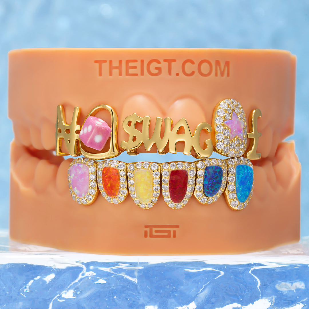 Rainbow Opal Enamel Dice Letter Grillz - ICEGIANT