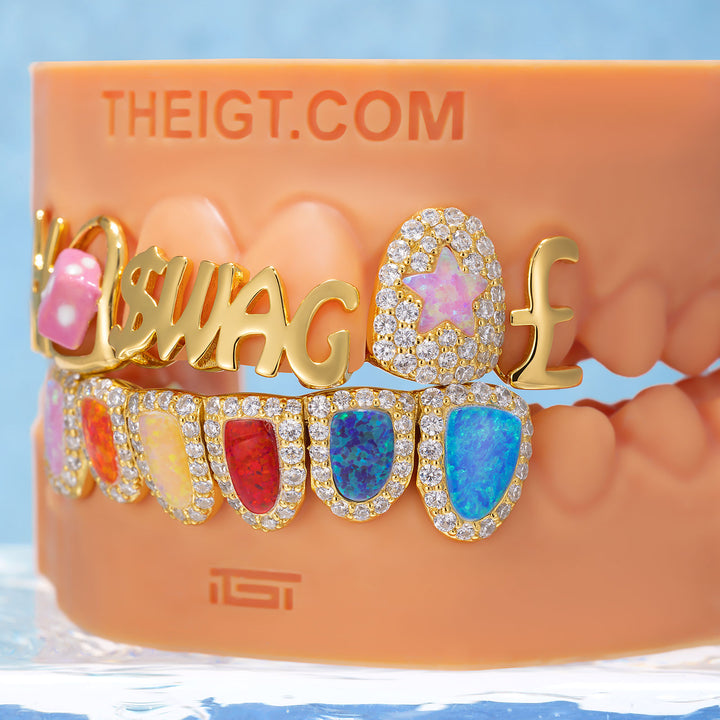 Rainbow Opal Enamel Dice Letter Grillz - ICEGIANT