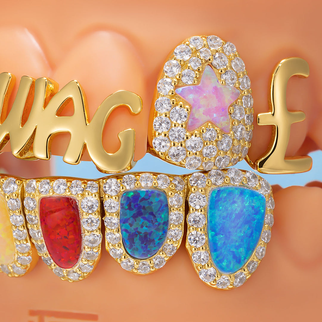 Rainbow Opal Enamel Dice Letter Grillz - ICEGIANT
