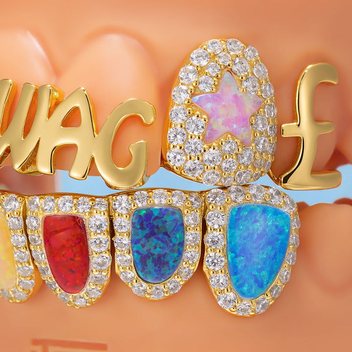 Rainbow Opal Enamel Dice Letter Grillz - ICEGIANT