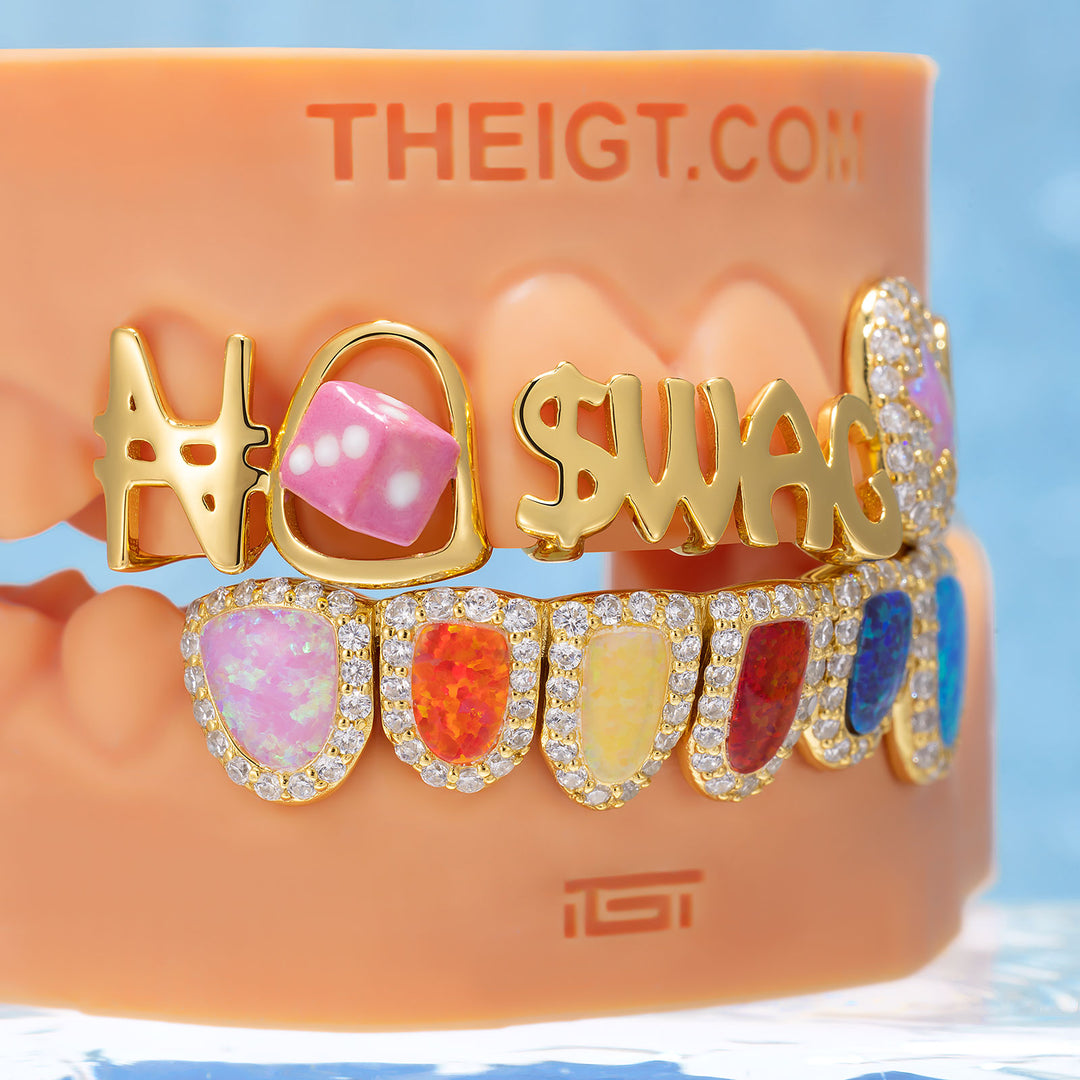 Rainbow Opal Enamel Dice Letter Grillz - ICEGIANT
