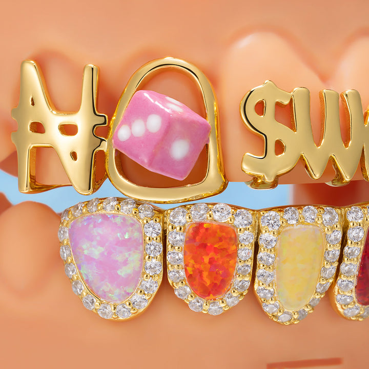 Rainbow Opal Enamel Dice Letter Grillz - ICEGIANT
