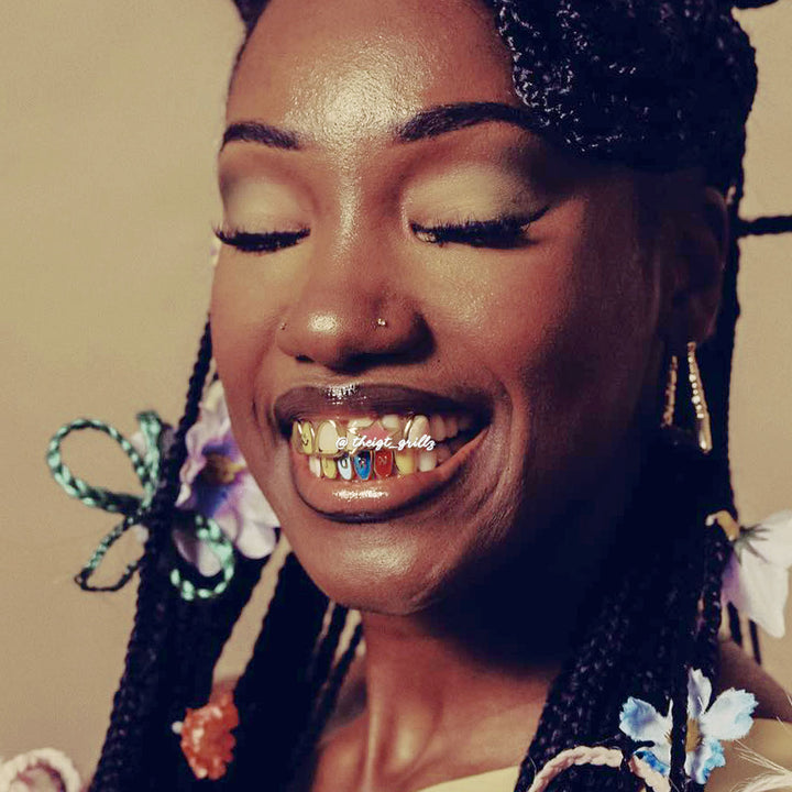 Rainbow Enamel Star & Smile Grillz