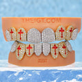 Red Cross Enamel Two Tone Iced Out Grillz - ICEGIANT