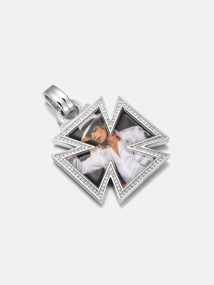 Reversible Iron Cross Moissanite Photo Pendant