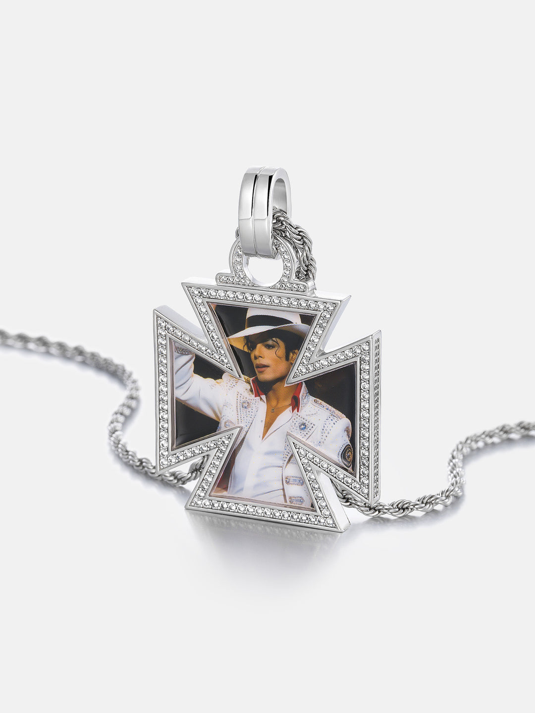 Reversible Iron Cross Moissanite Photo Pendant