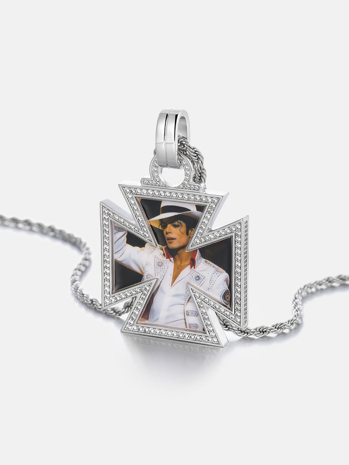 Reversible Iron Cross Moissanite Photo Pendant