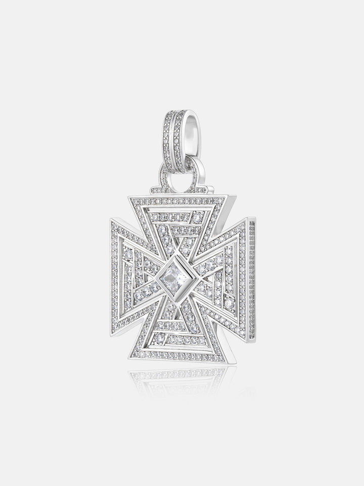 Reversible Iron Cross Moissanite Photo Pendant