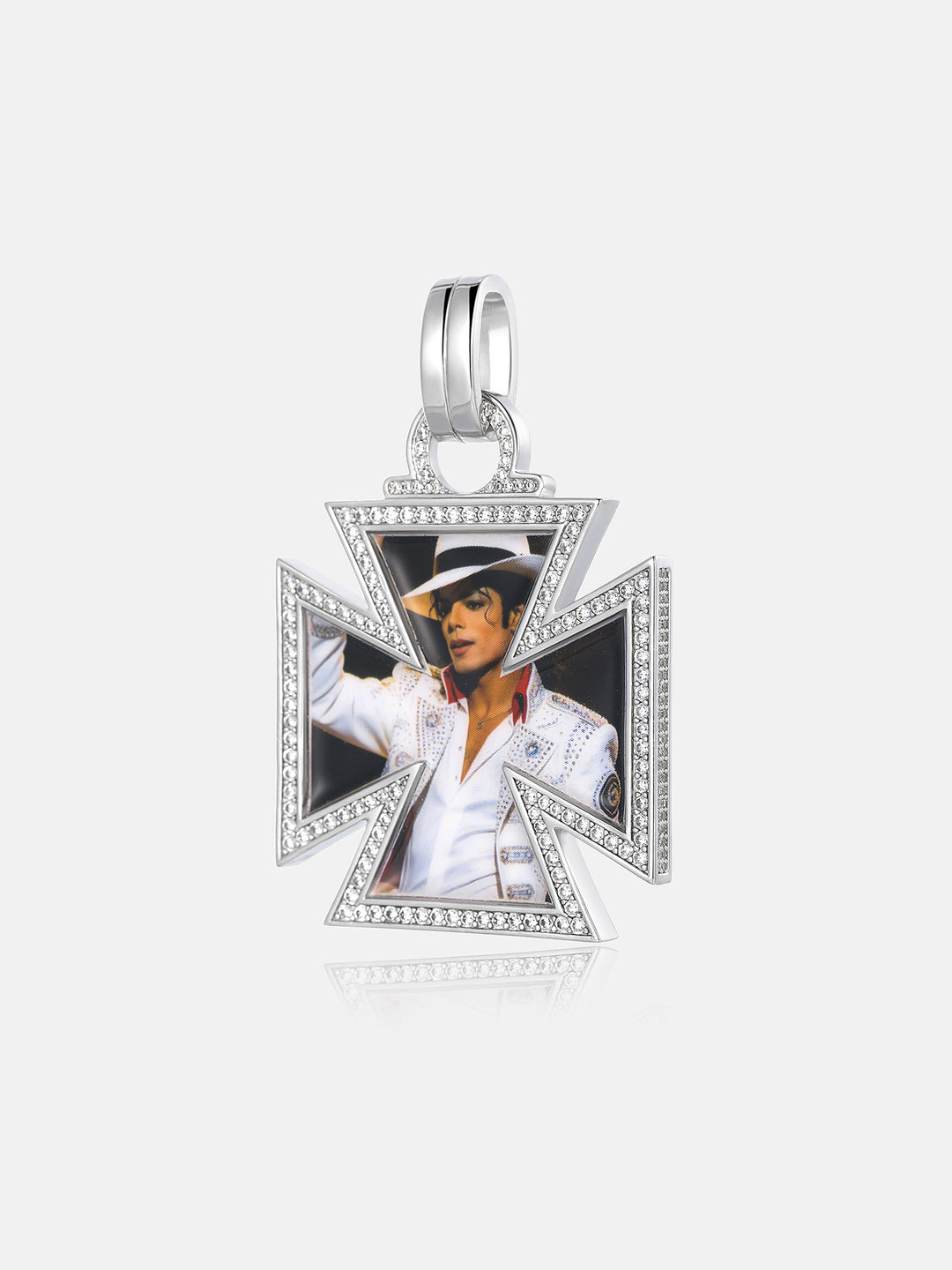 Reversible Iron Cross Moissanite Photo Pendant