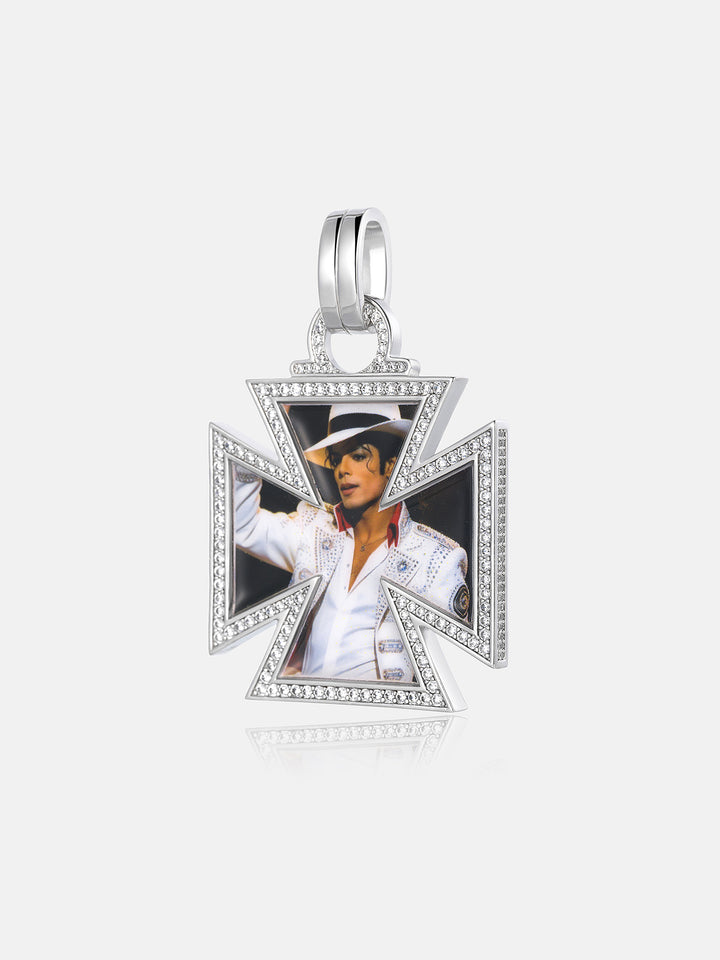 Reversible Iron Cross Moissanite Photo Pendant