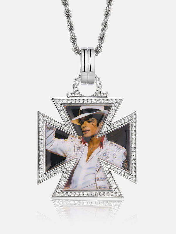 Reversible Iron Cross Moissanite Photo Pendant