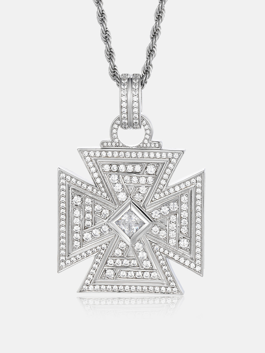 Reversible Iron Cross Moissanite Photo Pendant