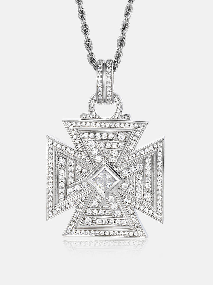Reversible Iron Cross Moissanite Photo Pendant
