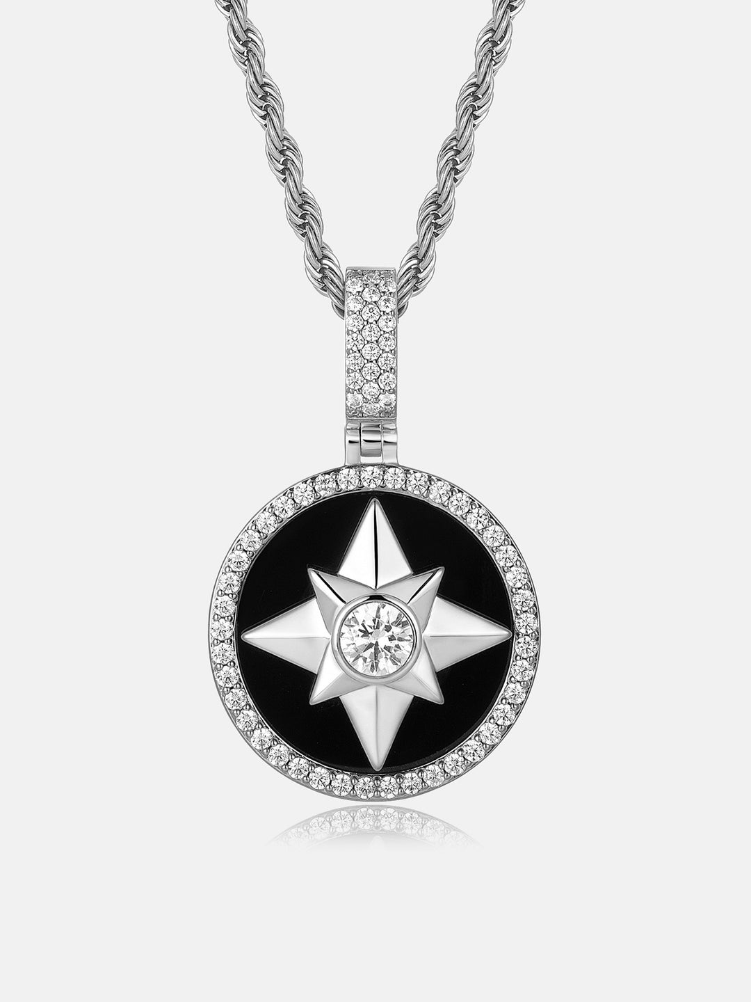 Rotatable Black Agate North Star Moissanite Pendant