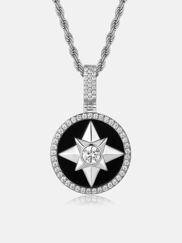 Rotatable Black Agate North Star Moissanite Pendant