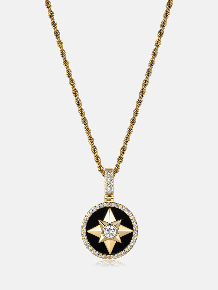 Rotatable Black Agate North Star Moissanite Pendant