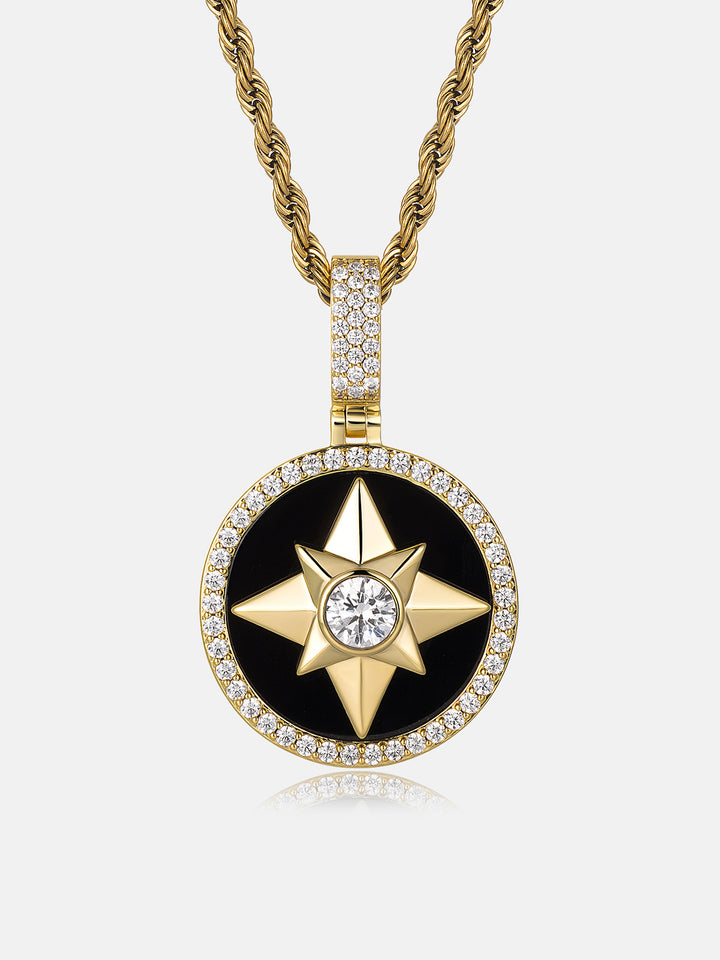 Rotatable Black Agate North Star Moissanite Pendant