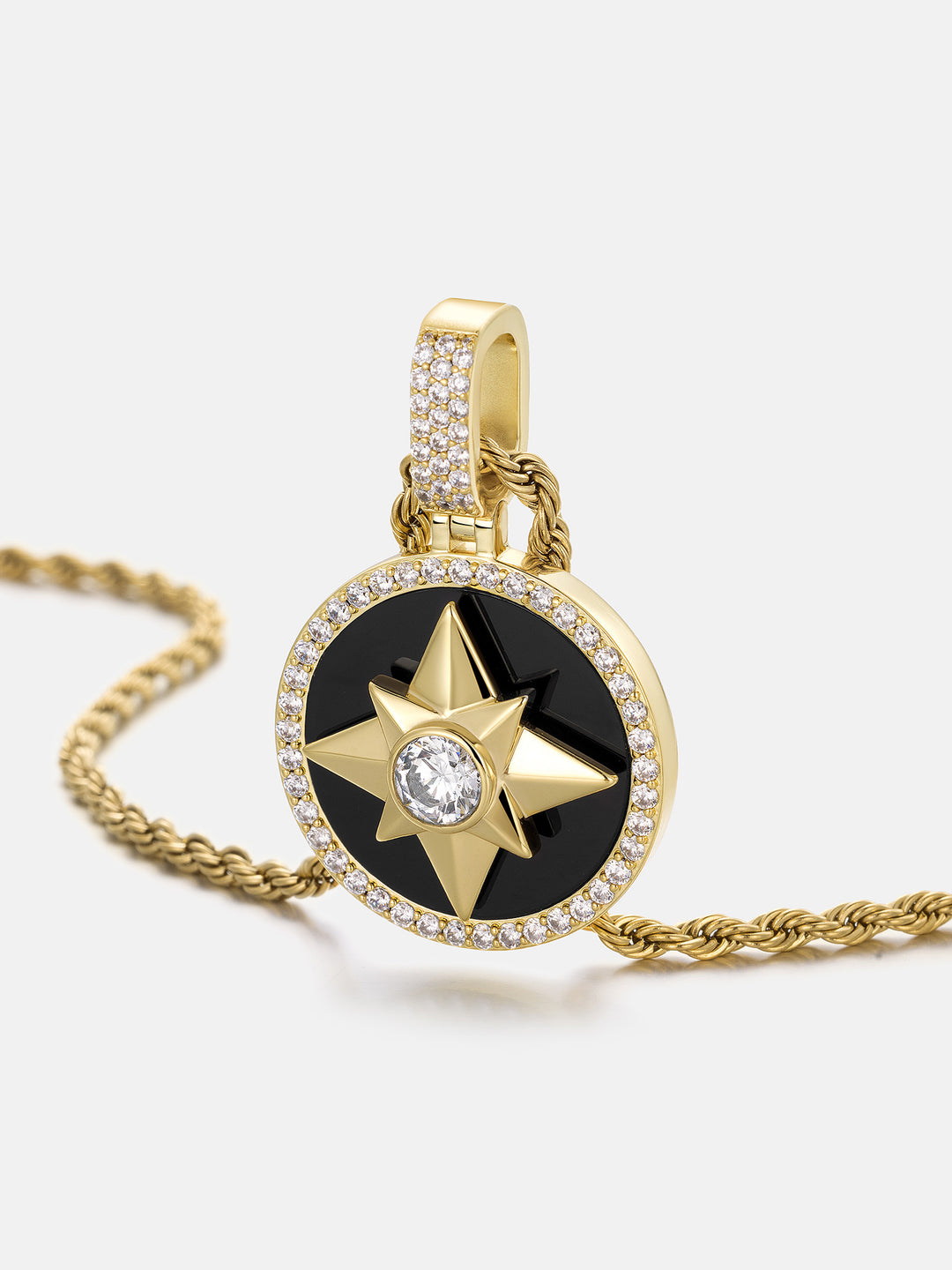 Rotatable Black Agate North Star Moissanite Pendant