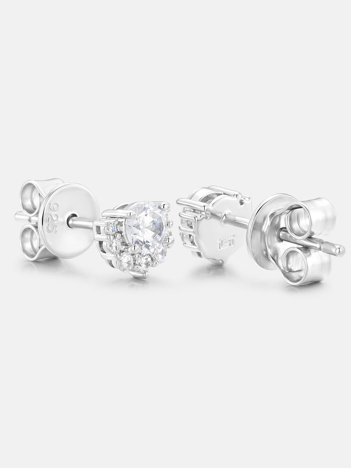 Round Moissanite Fan Halo Stud Earrings