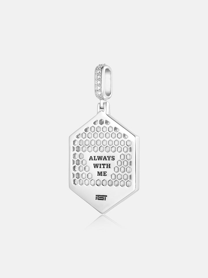 Round & Baguette Moissanite Hexagon Photo Pendant
