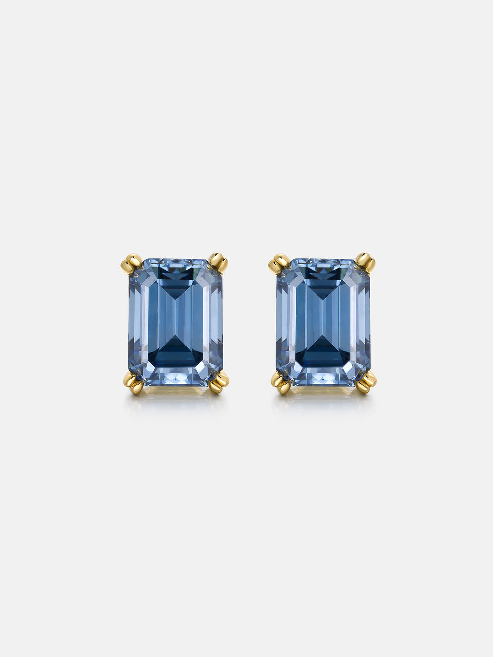 Royal Blue Moissanite Emerald Cut Stud Earrings-4.00 Carat Total