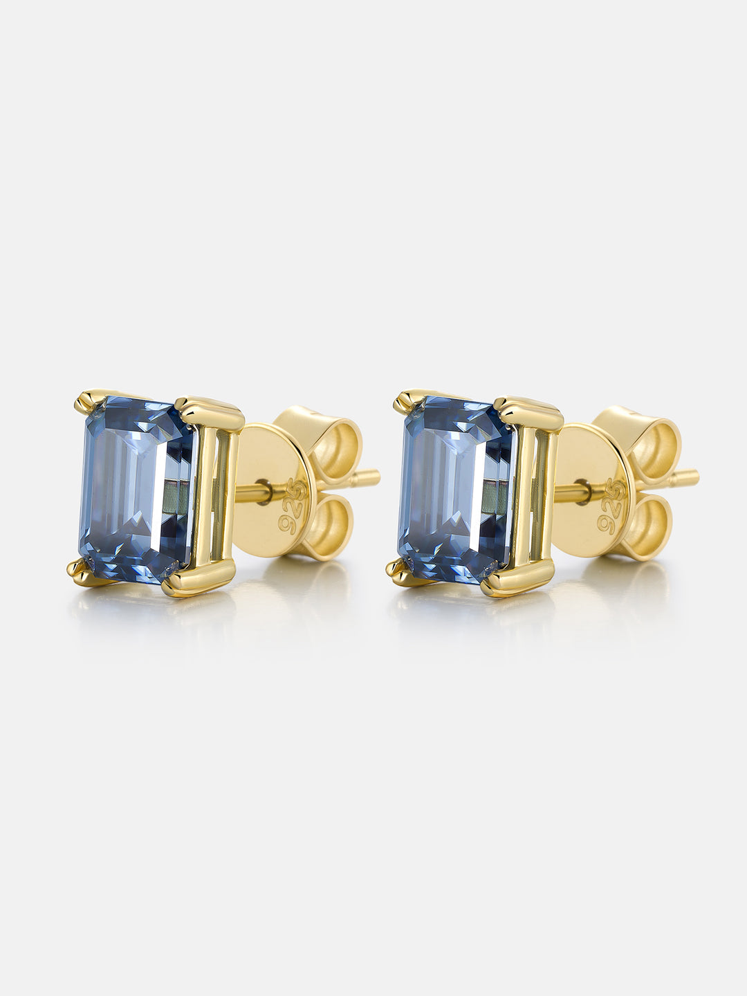 Royal Blue Moissanite Emerald Cut Stud Earrings-4.00 Carat Total
