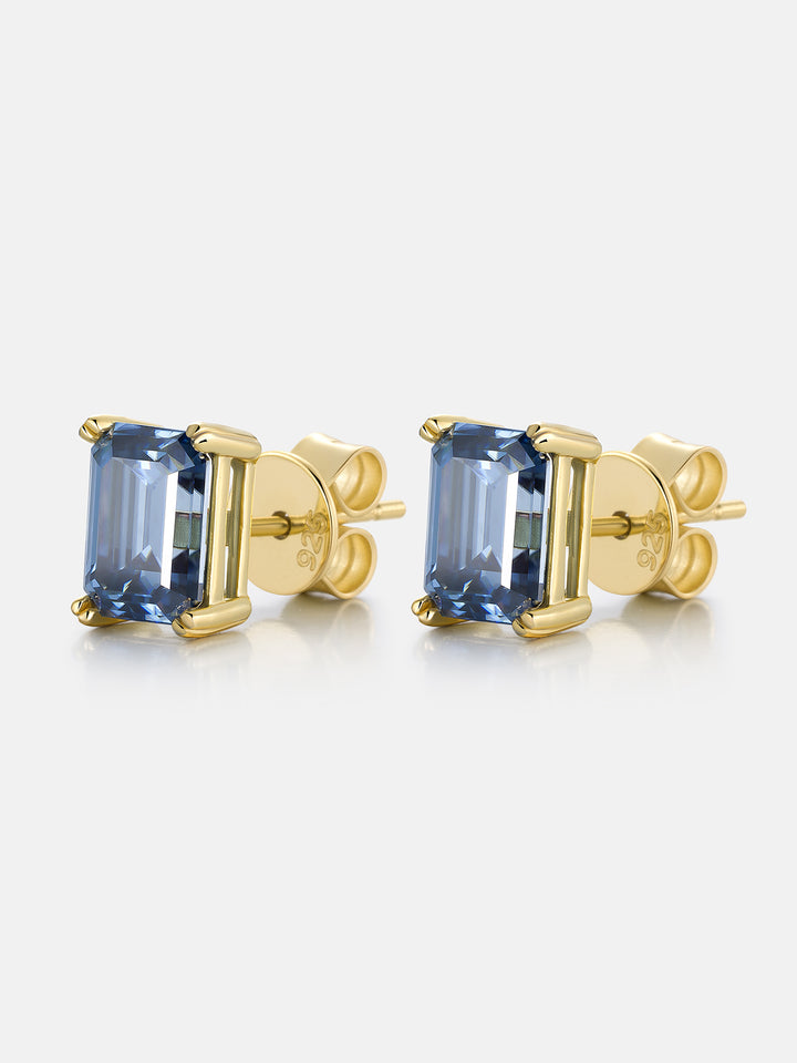Royal Blue Moissanite Emerald Cut Stud Earrings-4.00 Carat Total