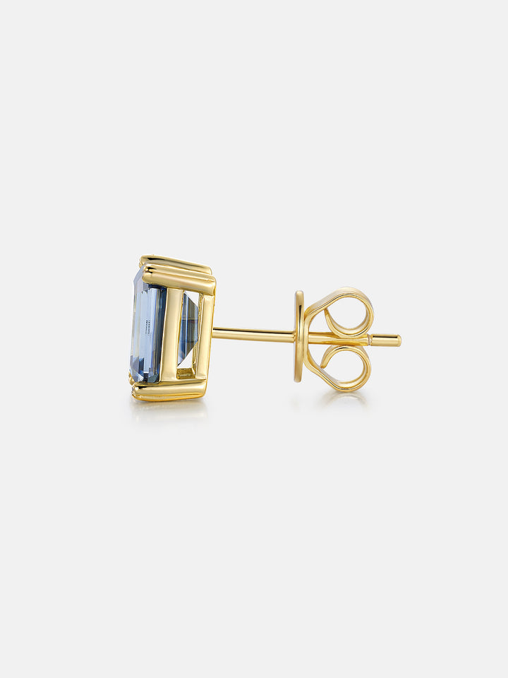 Royal Blue Moissanite Emerald Cut Stud Earrings-4.00 Carat Total