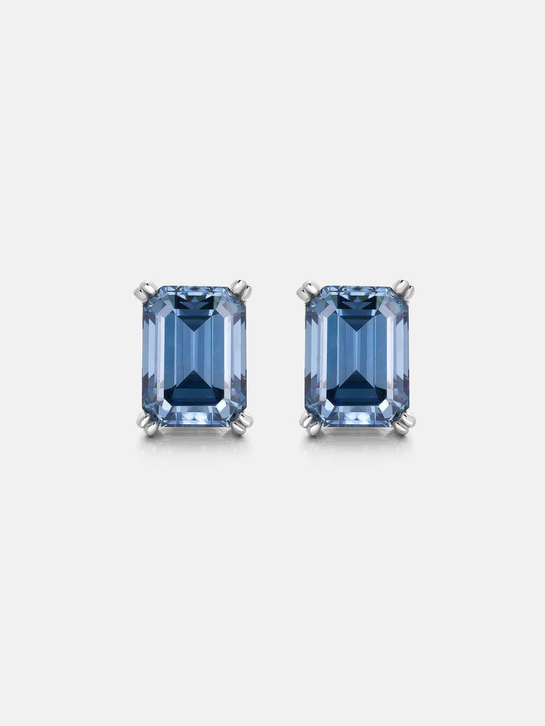 Royal Blue Moissanite Emerald Cut Stud Earrings-4.00 Carat Total