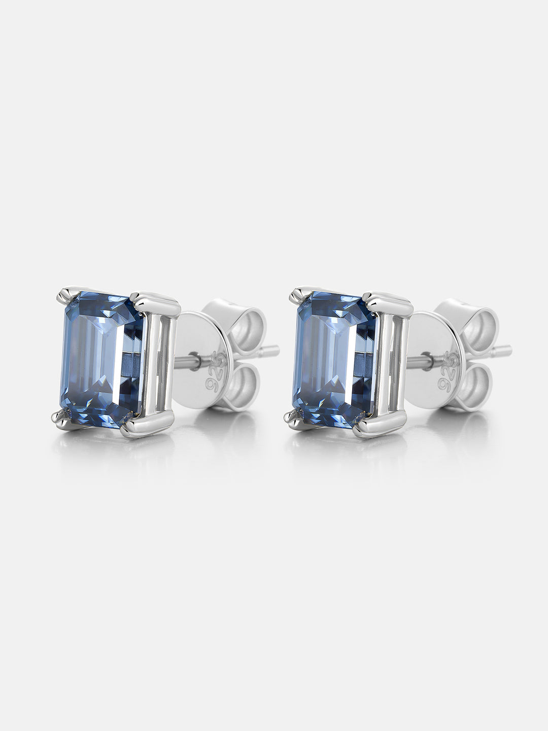 Royal Blue Moissanite Emerald Cut Stud Earrings-4.00 Carat Total