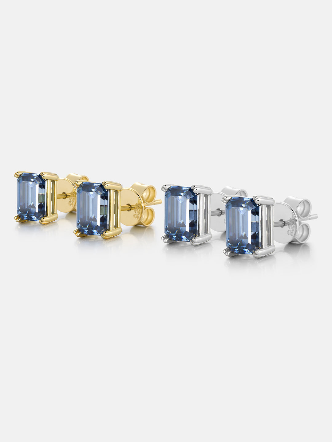 Royal Blue Moissanite Emerald Cut Stud Earrings-4.00 Carat Total
