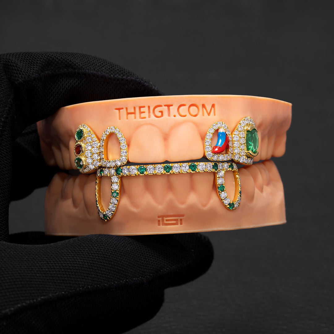 "Ruby Slippers" Emerald & Enamel Custom Grillz
