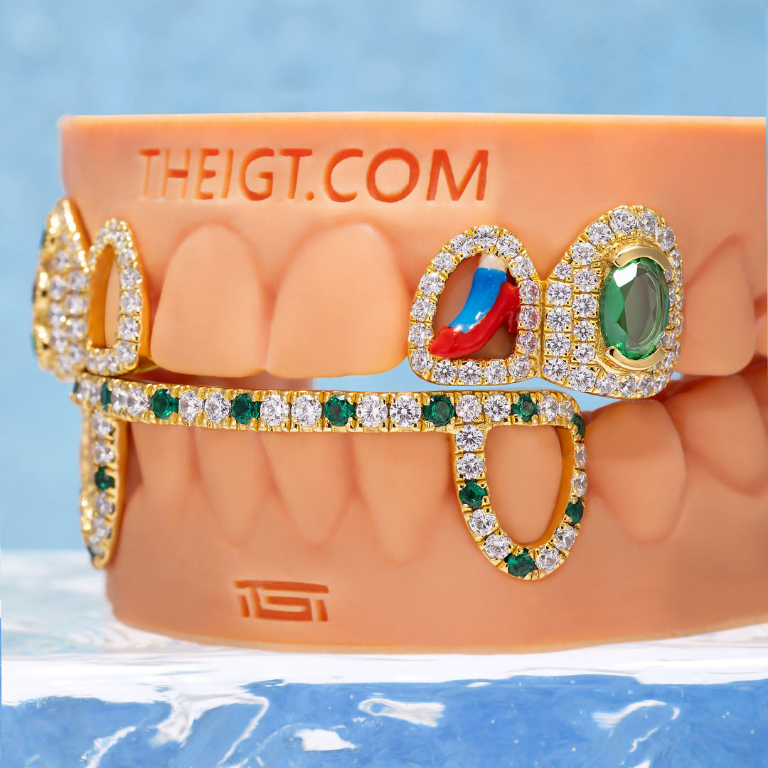 "Ruby Slippers" Emerald & Enamel Custom Grillz