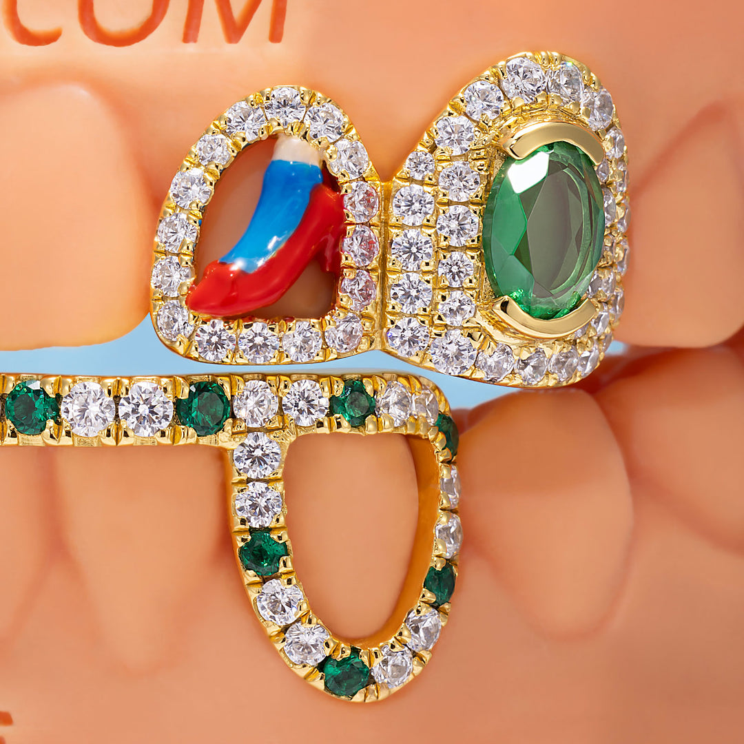 "Ruby Slippers" Emerald & Enamel Custom Grillz