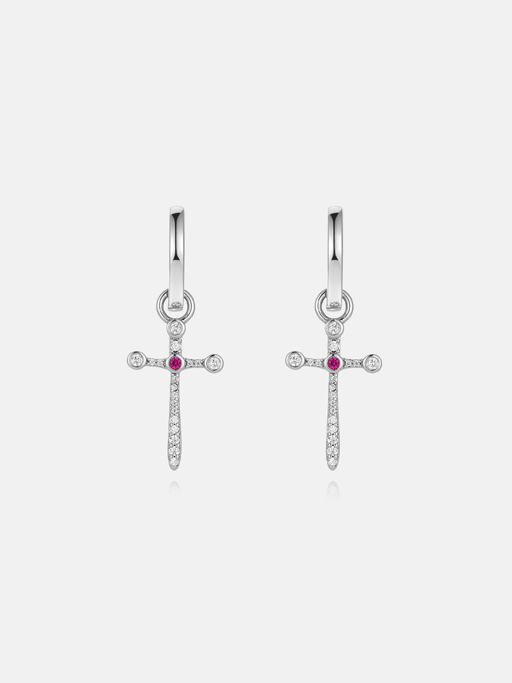 Ruby & Moissanite Cross Hoop Earrings