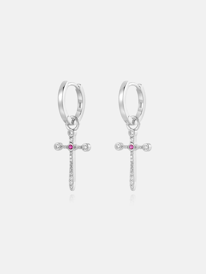 Ruby & Moissanite Cross Hoop Earrings