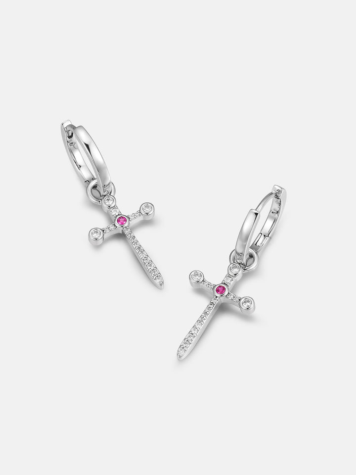 Ruby & Moissanite Cross Hoop Earrings