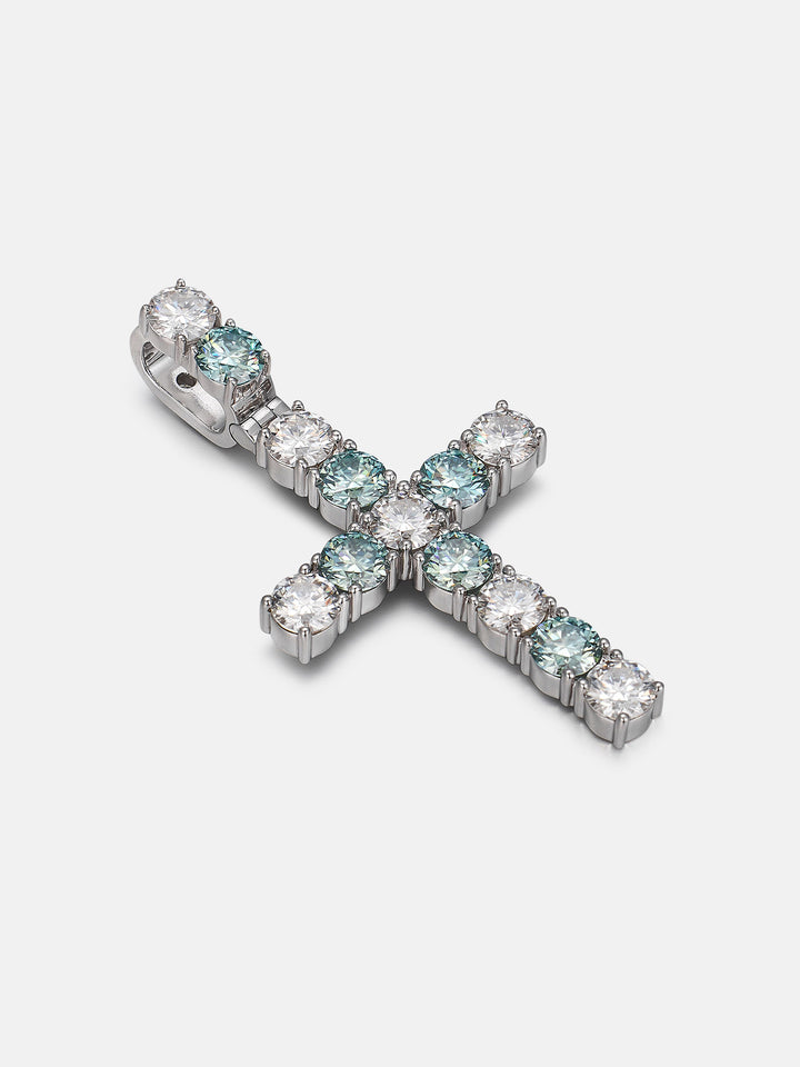 S925 13CT Blue & White Moissanite Cross Pendant