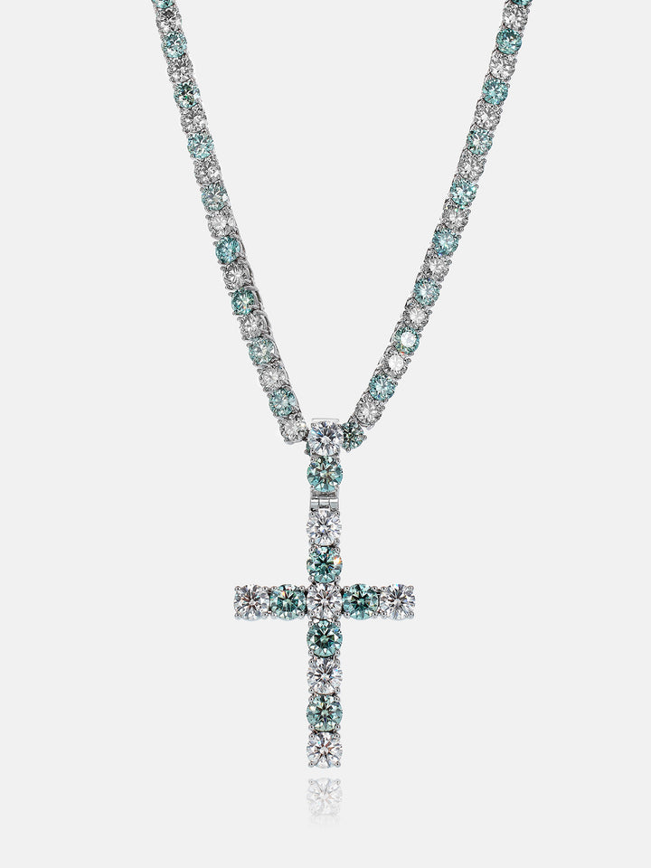 S925 13CT Blue & White Moissanite Cross Pendant