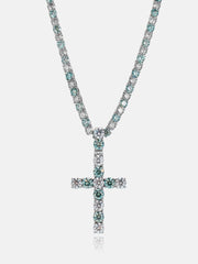 S925 13CT Blue & White Moissanite Cross Pendant