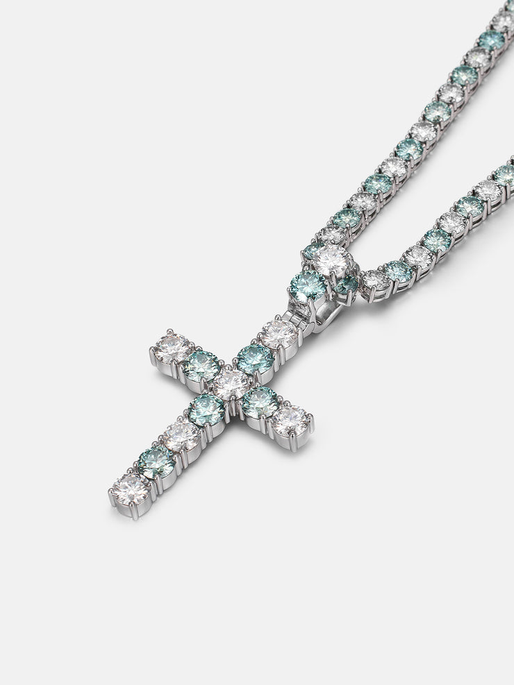 S925 13CT Blue & White Moissanite Cross Pendant