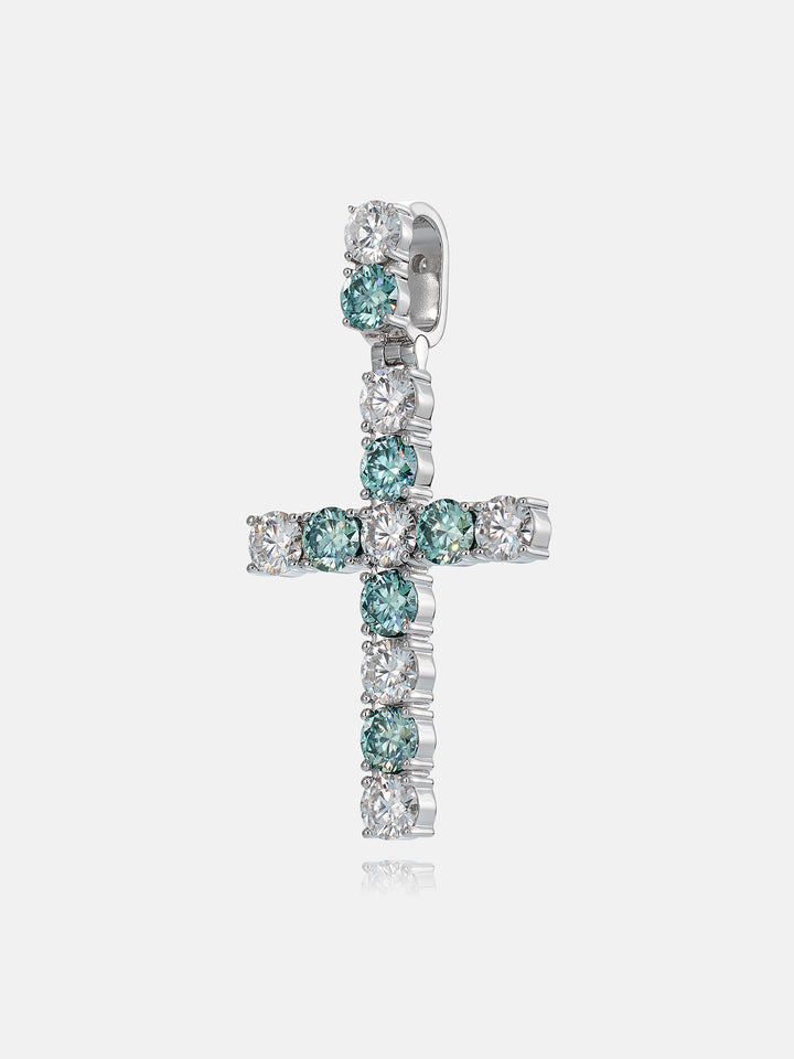 S925 13CT Blue & White Moissanite Cross Pendant
